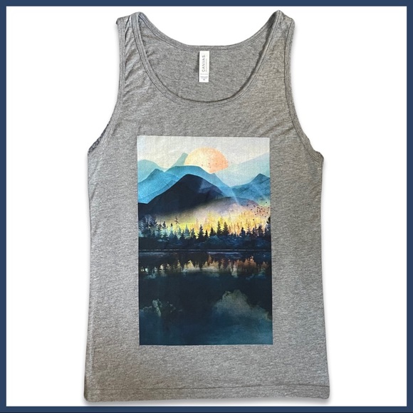 Society6 Other - NWT Gray Tri-blend Tank Top - Mountain and Lake Scene